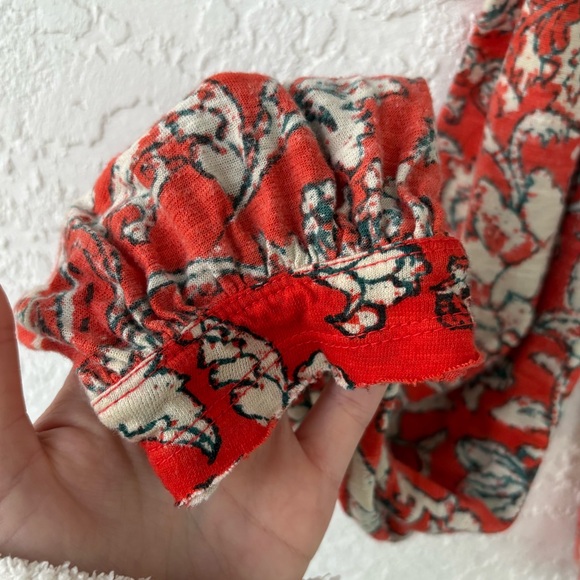 Free People Say The Word Floral Print Ruby Red Ruched Long Sleeve Top Small - Picture 9 of 10